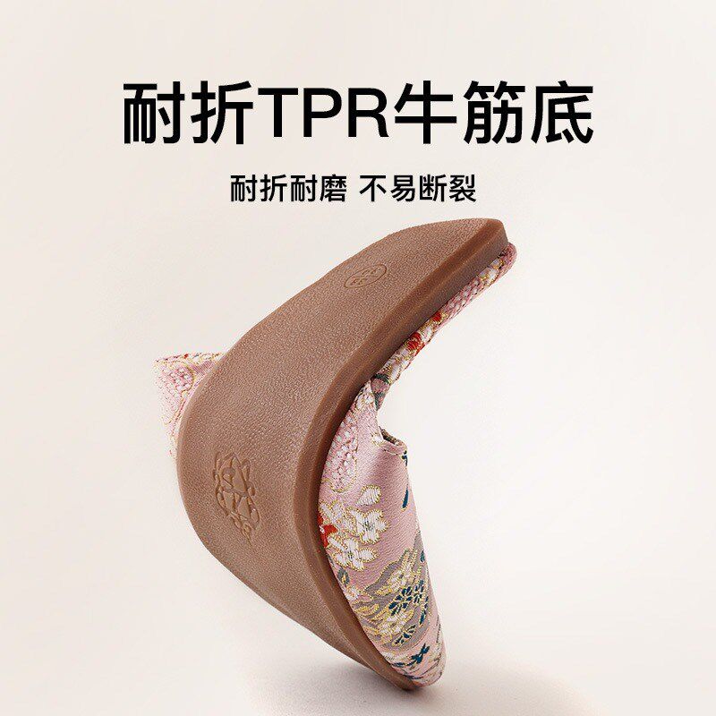 刺绣亚麻凉拖鞋女夏季包头室内家用不沾灰牛筋底可外穿中国风布艺