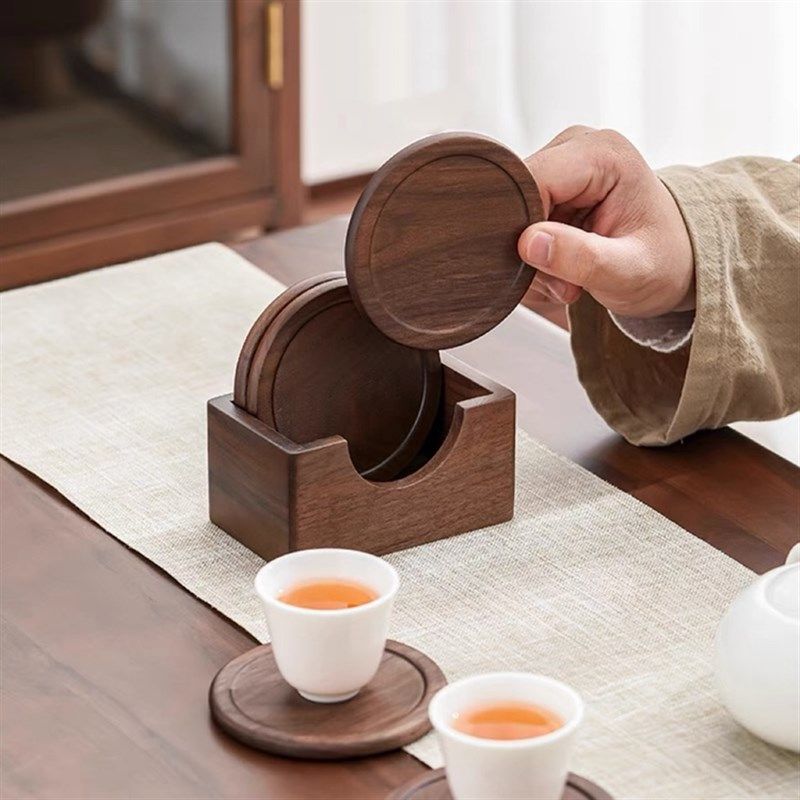 北美胡桃木杯垫实木茶杯垫木质隔热垫耐热工夫茶托防烫茶垫底座