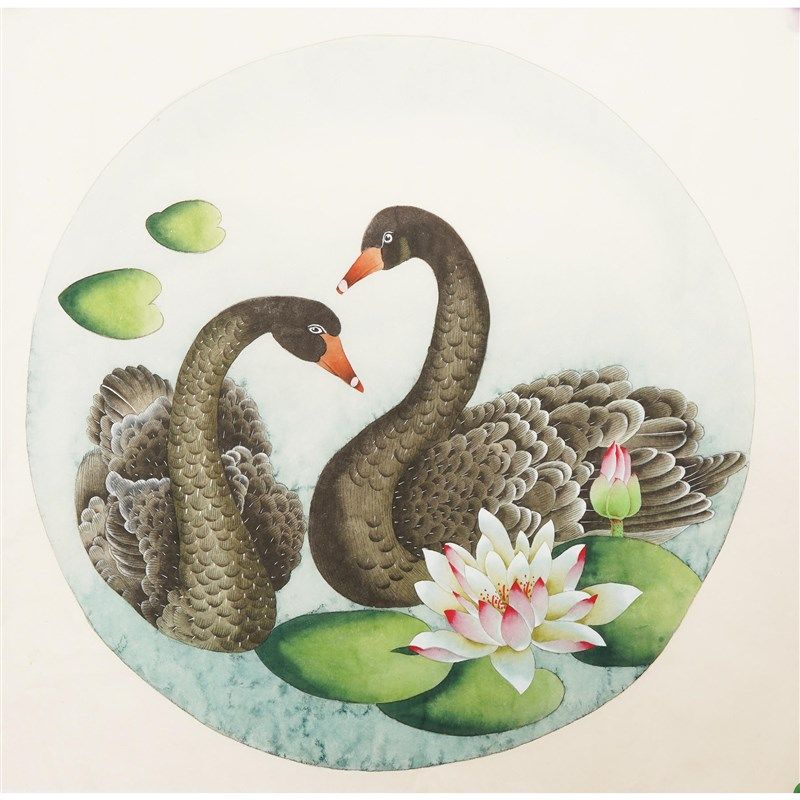 纯手绘工笔花鸟画小品团扇装饰画芯小尺寸手工客厅字画无款不落款