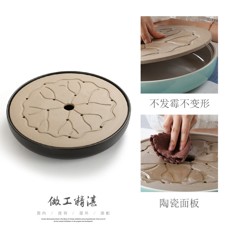 日式家用简约小茶盘功夫茶具套装托盘圆形大小号茶海粗陶干泡茶台