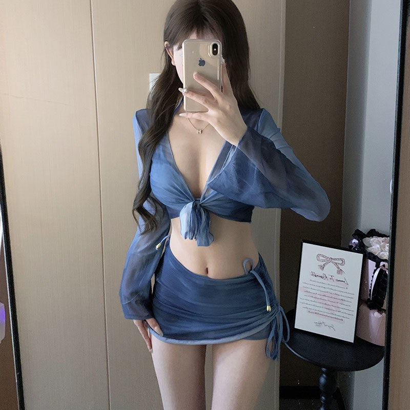 泳衣女比基尼四件套分体显瘦保守学生小胸2024新S款泡温泉少女泳