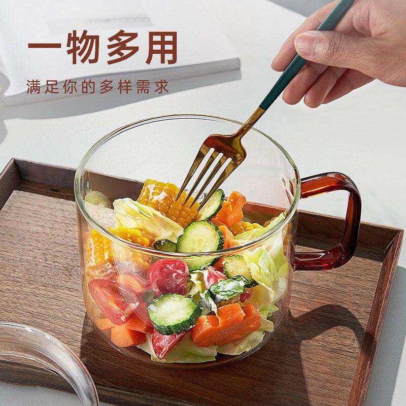 泡面碗带盖大号宿舍学生沙拉汤碗耐高温加厚微波炉玻璃碗无