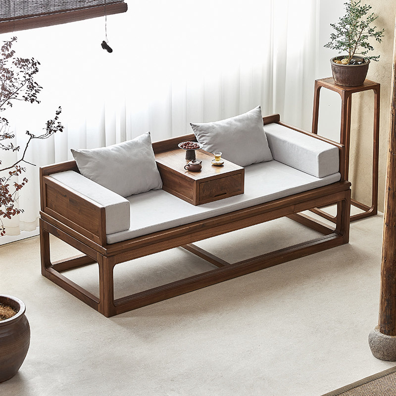 北美黑胡桃木沙发床新中式现代简约实木沙发大户型客厅家用罗汉床