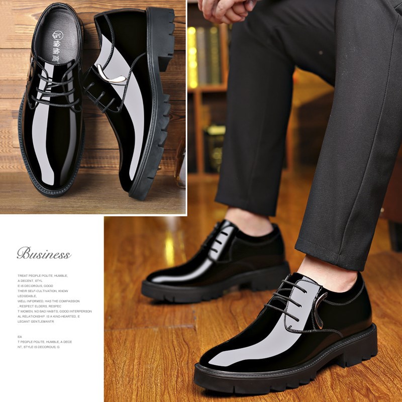 男士增高鞋男10cm隐形内增高男鞋8cm商务正装皮鞋亮皮漆皮厚底简
