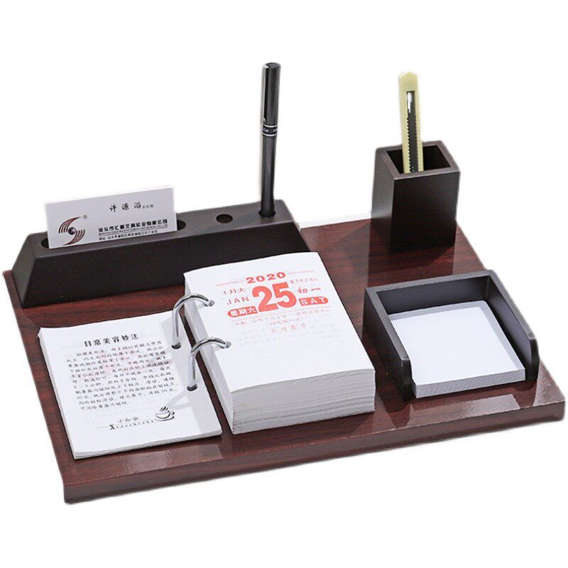 桌面木台历架子笔筒名片盒商务高档中国风礼品日历办公室摆件2022