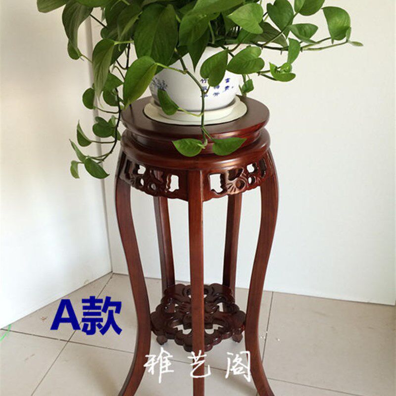 花架实木中式客厅落地欧式绿萝盆景家用花架子多层室内原木质单个