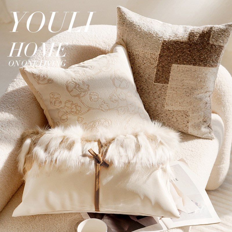 法式奶油风抱枕套组合高级感枕套棕色客厅沙发靠枕靠背床上靠垫