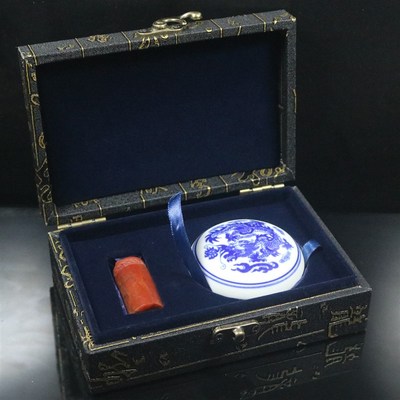 高档锦盒定制印泥盒收纳盒瓷器包装礼品石料印章仿古书法皮盒子