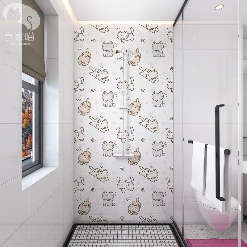 个性浴室洗手间卡通墙砖艺术卫生间瓷砖画厕所岩板背景墙小猫图案
