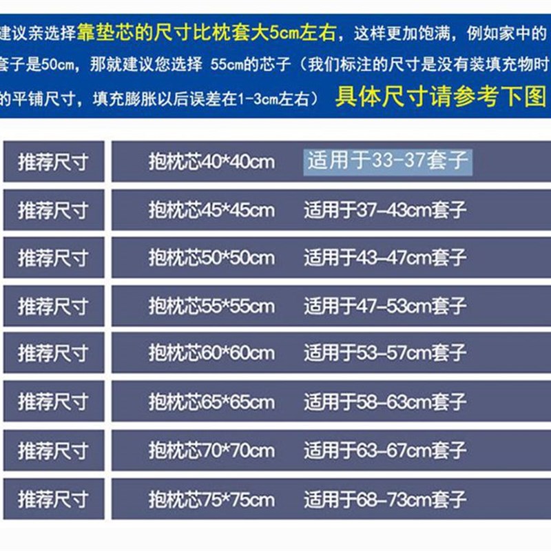 全棉面料抱枕芯长方形靠枕套芯十字绣芯沙发方垫芯45 50 55 60 65