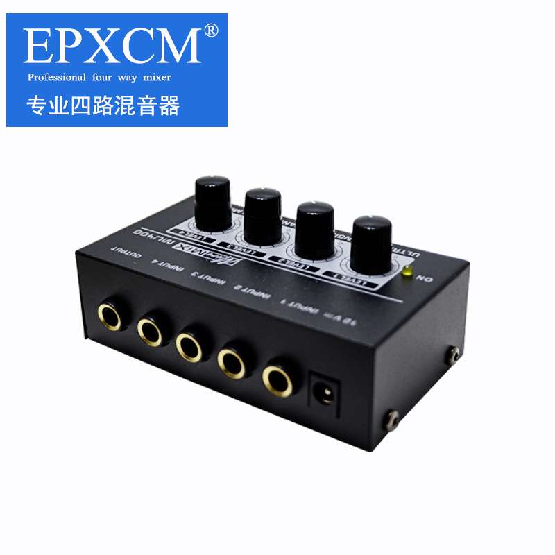 4路音频混音器 四通道Mini信号混合器 吉他乐器调音台Audio Mixer