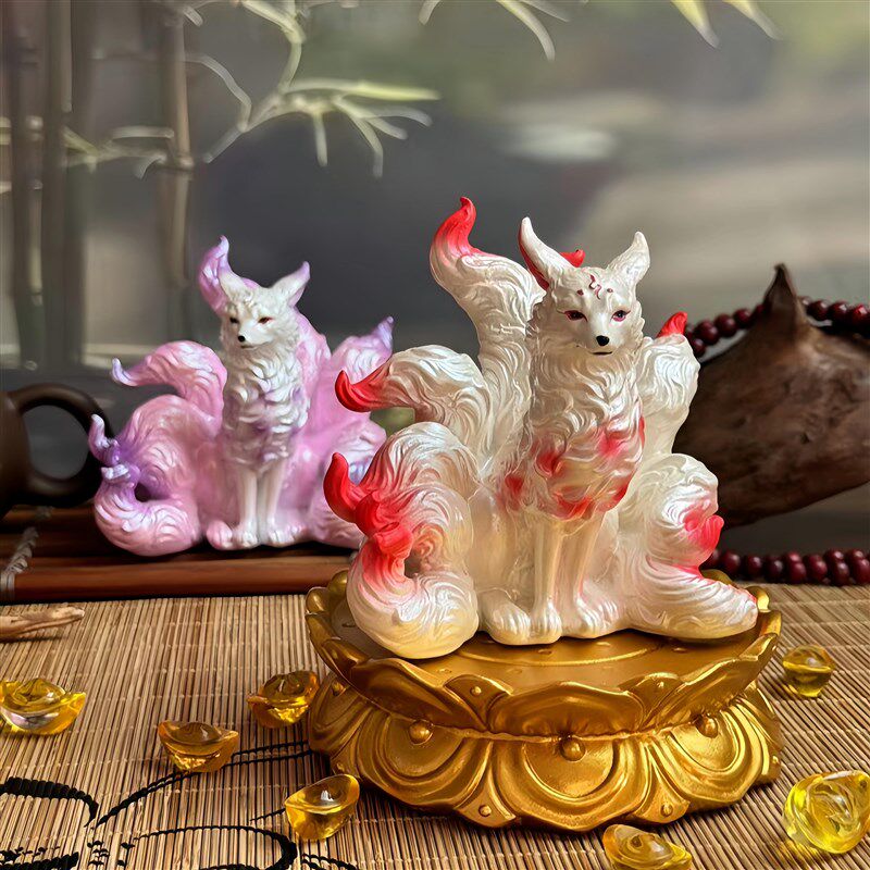 九尾狐娘娘神像摆件招财小狐狸多肉盆景装饰家居车载茶几桌面