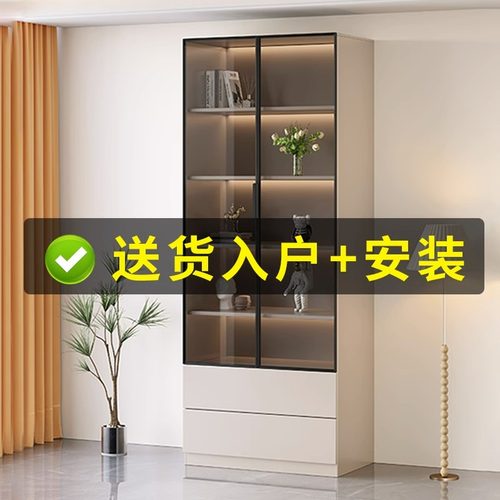 定制实木书柜置物柜落地一体整墙到顶客厅家用书柜带玻璃门展示柜