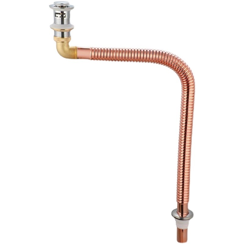 全铜弹跳式台盆下水器洗手盆洗脸盆面盆配件不锈钢横式排水管落水