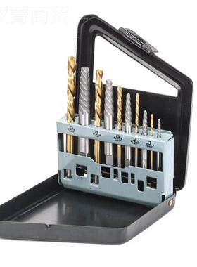 现货0PC件套丝取出器组套  铁盒1英制钻头10件套金取出器组螺合套