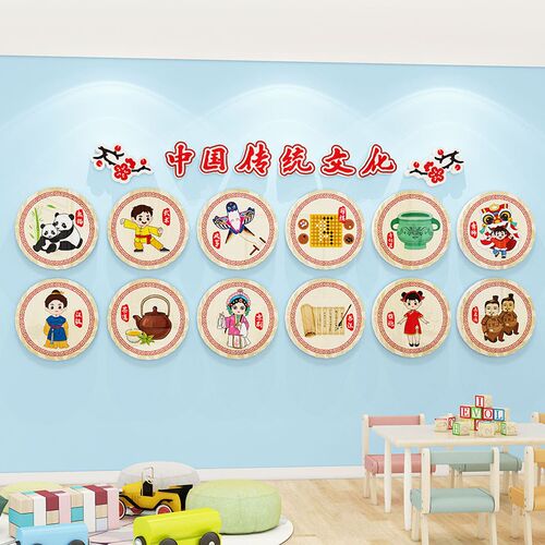 幼儿园墙面装饰中国传统文化教室走廊环创主题墙成品红色爱国墙贴