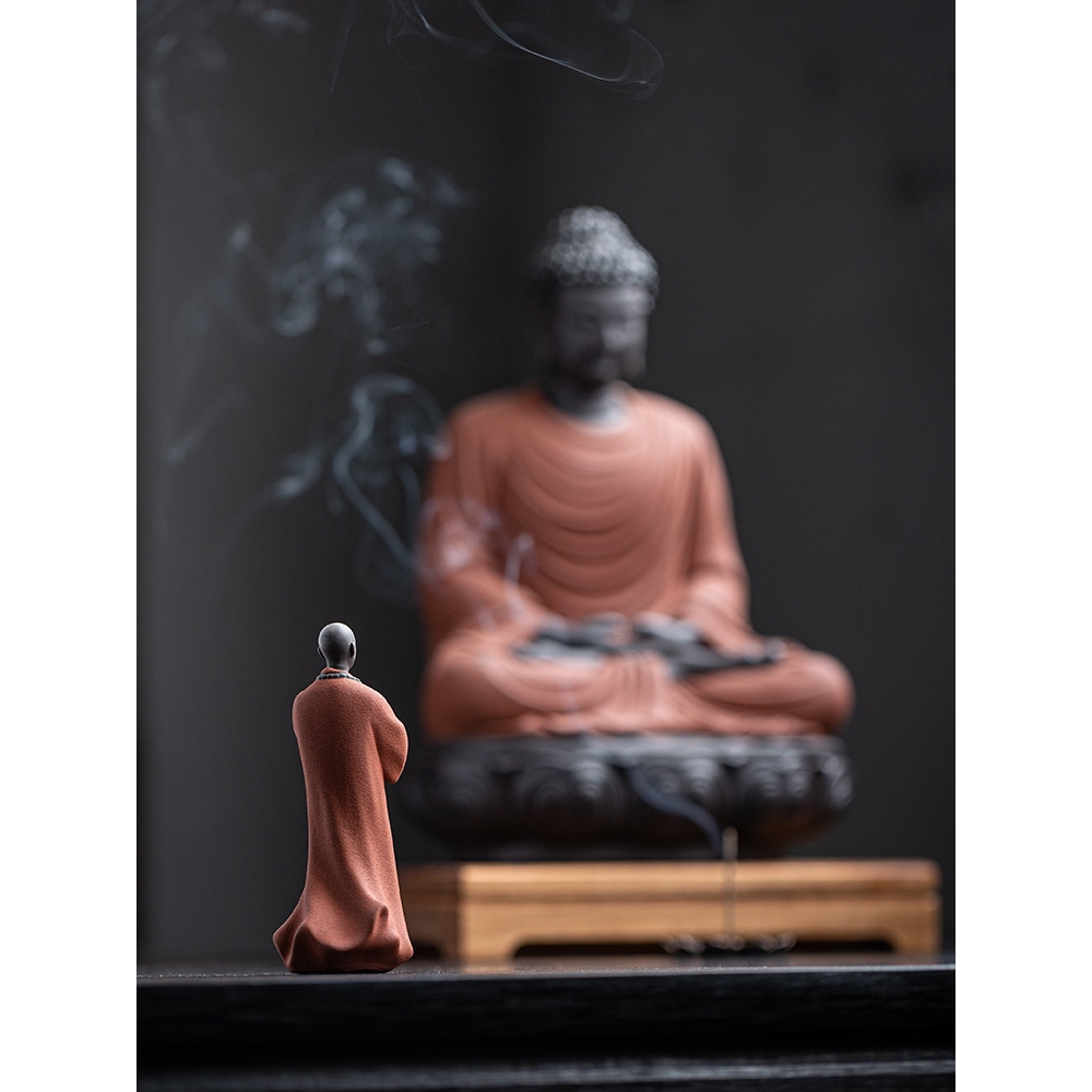 新中式紫砂小和尚摆件禅意家居装饰品陶瓷小沙弥盆景假山鱼缸造景