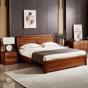 高端大乌金木床实木双人储物收纳床主卧现代中式简约厚重1米8箱体