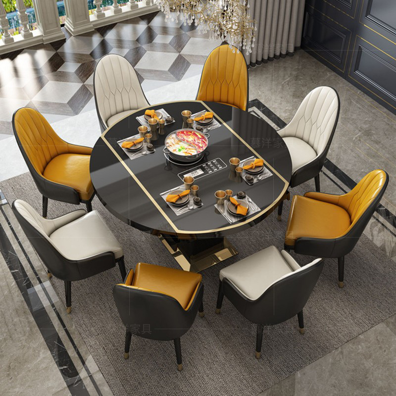 轻奢多功b能折叠餐桌椅组合家用小户型现代简约可变圆形电磁炉饭