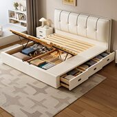 现代简约落地收纳储物床气压高箱床卧室小户型齐边薄床头床可定制