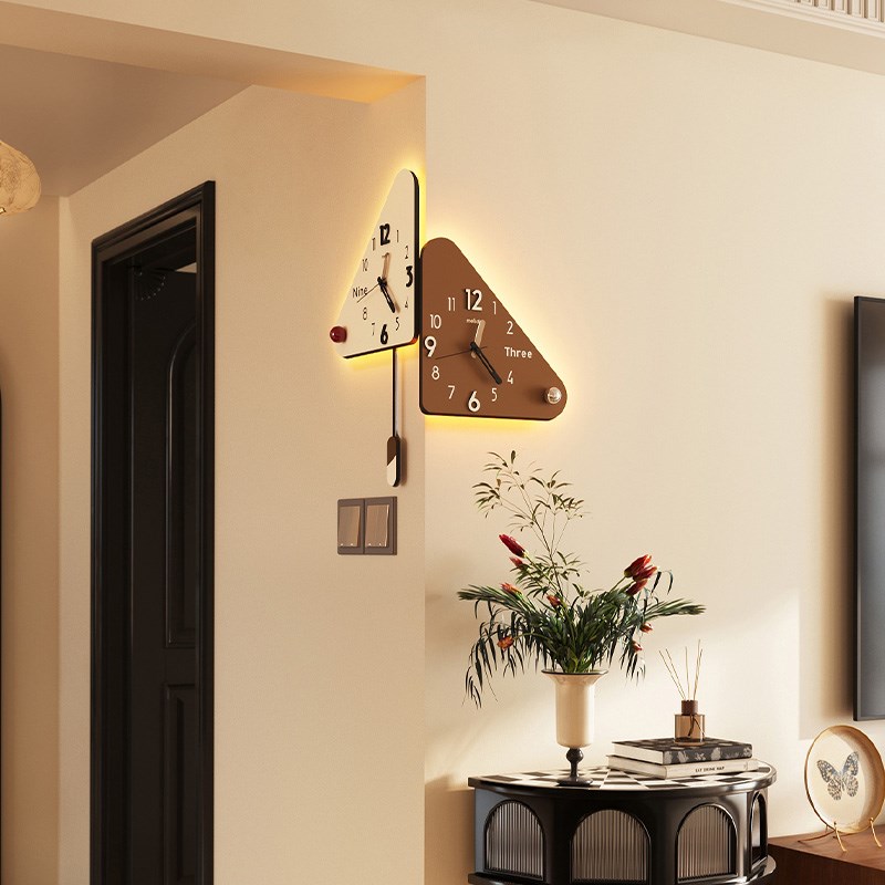 家用双面拐角创意钟表挂钟客厅2024新款挂墙转角艺术时钟简约现代