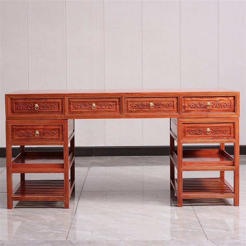 草龙办公桌实木榆木书桌中式大班台中医诊桌写字台书法桌仿古明清