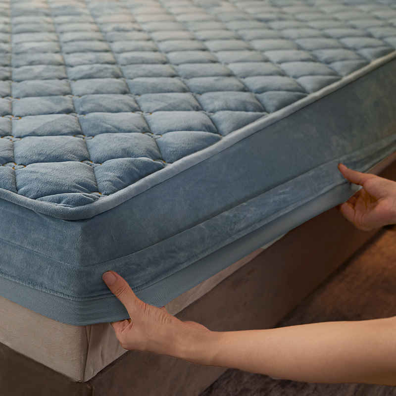 单件水晶绒床笠加厚夹棉床罩冬季保暖珊瑚绒床立套防滑固定三件套