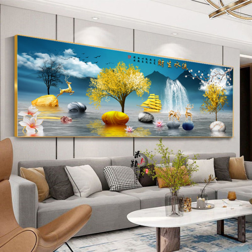 大气高档客厅装饰画简约现代风景画卧室单幅挂Q画墙壁画晶瓷镶钻