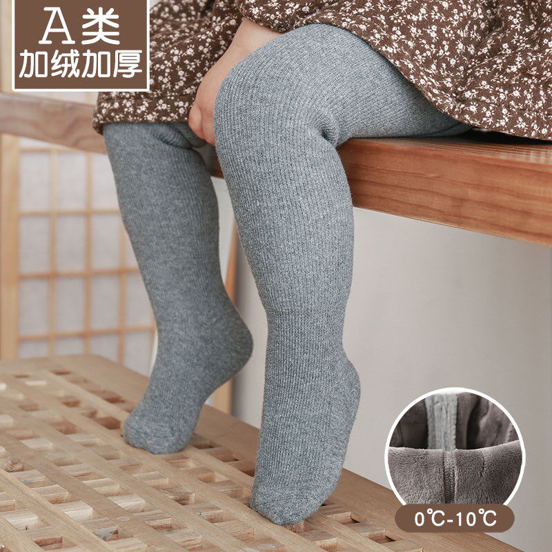 儿童打底裤加绒加厚n保暖纯色一体绒连脚裤女孩宝宝婴儿连裤袜冬