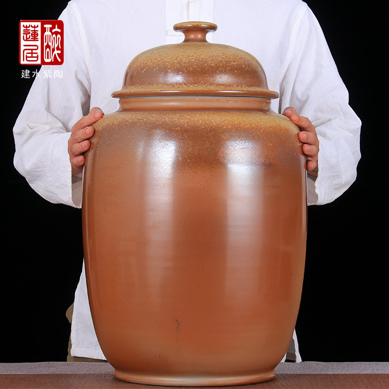 普洱饼22饼大茶缸建水紫陶柴烧茶叶罐/柴烧一桶茶O缸-水缸G50 S82