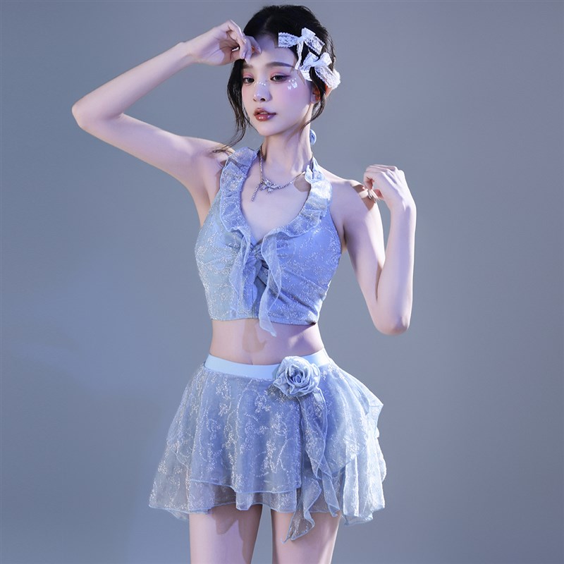 花房姑娘泳衣女2025新款纯欲风显白绝美分体泡温T泉带胸垫小胸聚