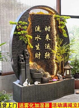 现代高山流水墙造景观庭院花园客厅公司迎门M水幕屏风假山喷泉摆