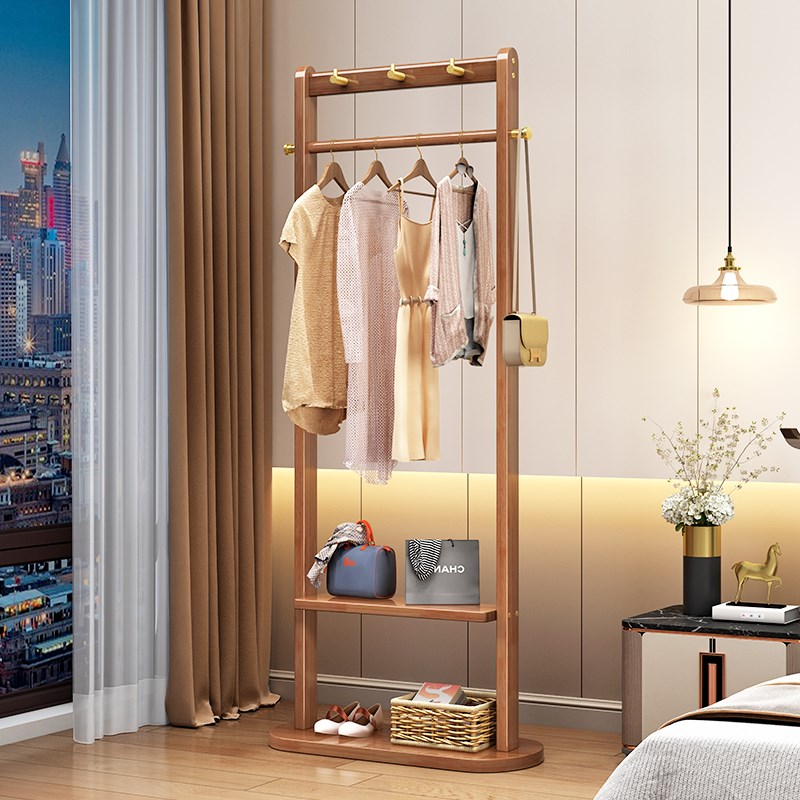 客厅进门全实木衣帽架家用简易小型木质卧室落地挂衣架室内衣服架