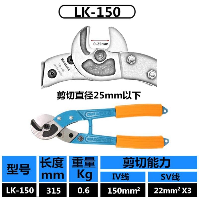 日本进口电缆剪铝合金柄轻型省力线缆剪刀电工断线钳12寸24寸32寸