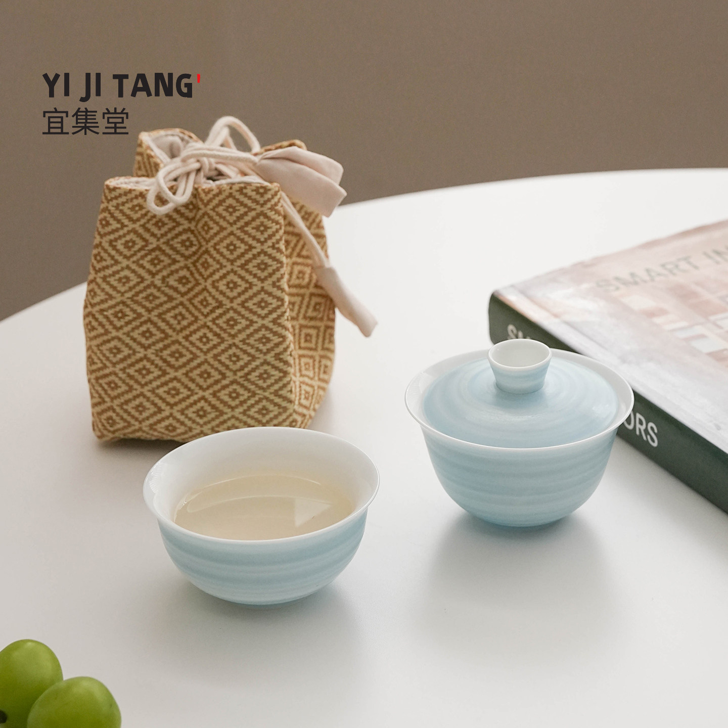 宜集堂肆时田园风云雾蓝色盖碗茶杯泡茶陶瓷一人饮独饮小茶具便携