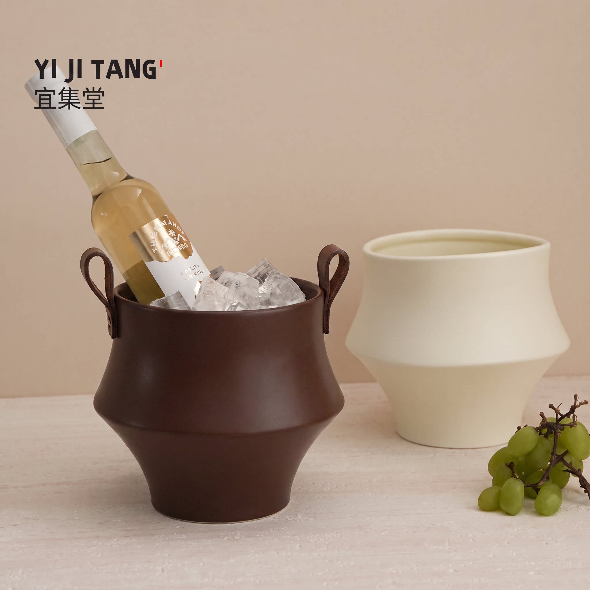 宜集堂扶摇奶油风冰桶陶瓷大号冰酒桶装冰块高级感储冰槽聚会派对图片