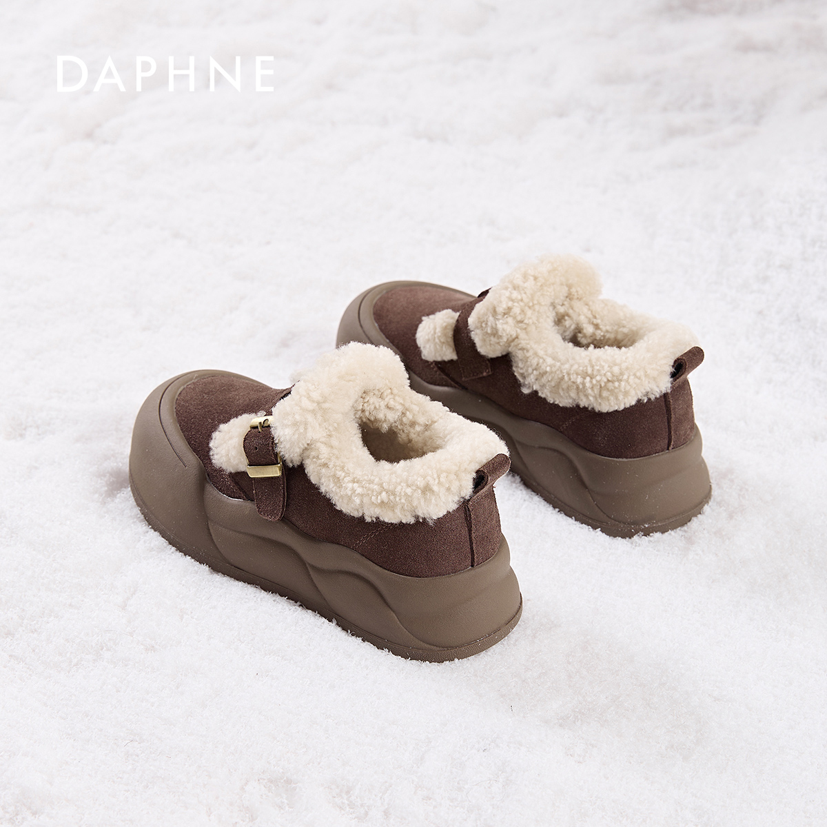 达芙妮厚底勃肯毛毛鞋女2025新款冬季加绒加厚保暖短筒棉鞋雪地靴