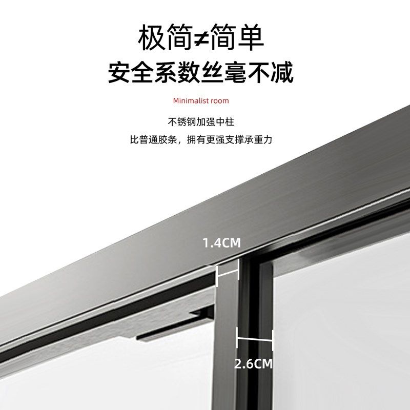 一字型推拉门浴屏白色淋浴房干湿分离卫生间浴室隔断玻璃移门推拉
