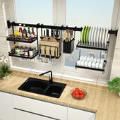 免打孔不锈钢厨房窗户置物架窗口壁挂式 窗台放碗碟架沥水碗架收纳