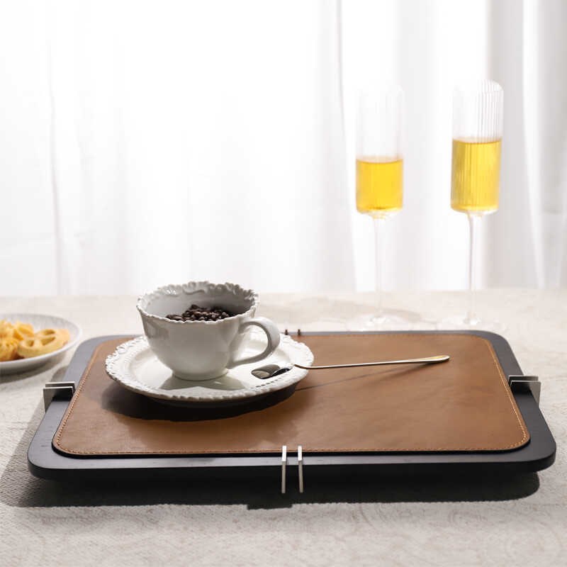 欧式轻奢a金属实木香薰皮革托盘摆件样板间家居卧室首饰收纳盘