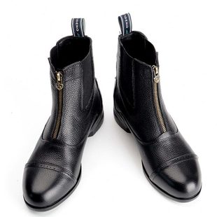 马术马靴头层牛皮短筒靴子骑马装备男款女款专业骑马训练比赛短靴