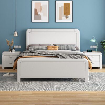 实木单人床白色小户型1.2m1.35/1.5米宽儿童男女孩气压储物双人床