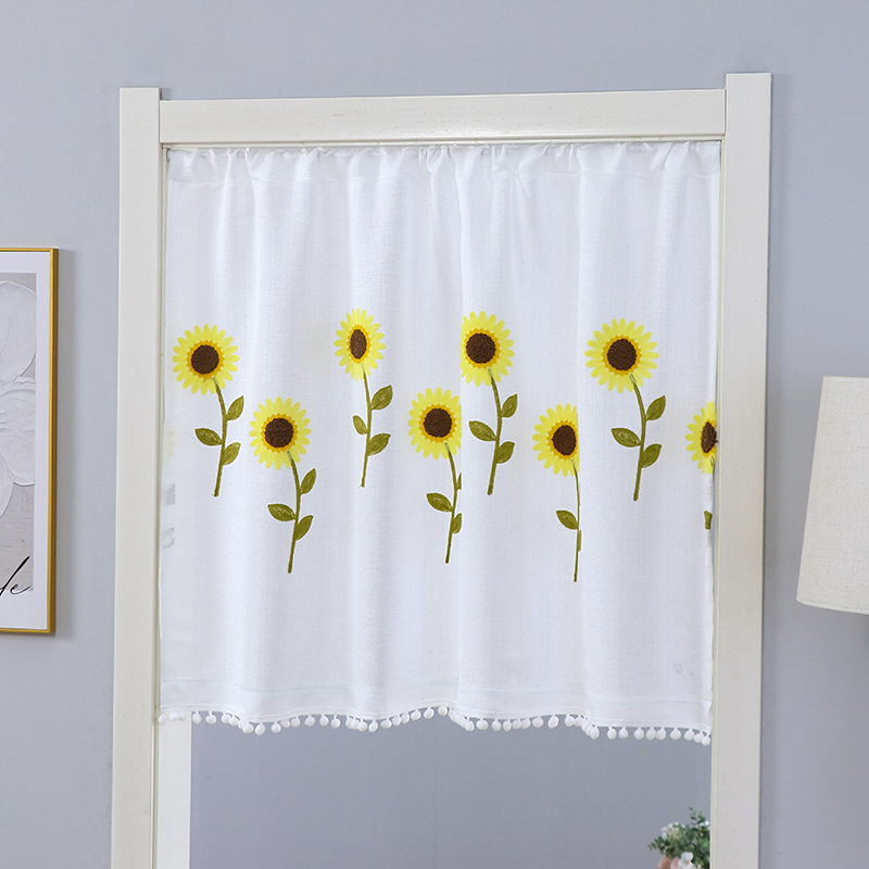 新款半截门帘免打孔家用白纱帘透光不透人夏季Q短帘卧室隔断帘遮