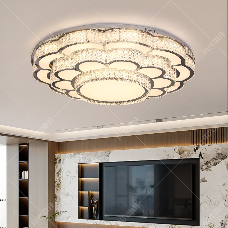 2025新款客h厅灯大灯水晶吸顶灯圆形简约现代花朵大厅主灯中山灯