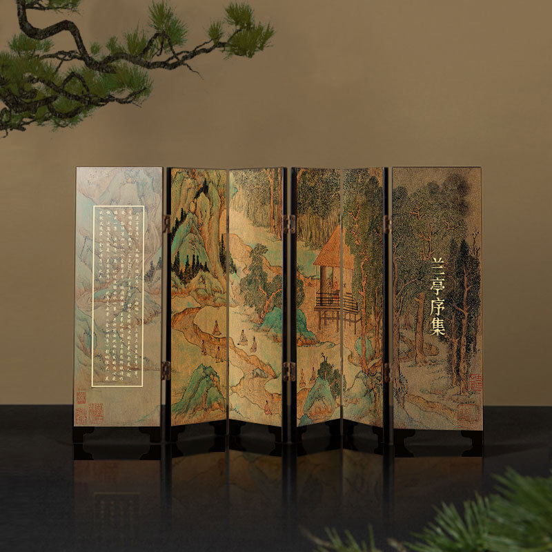 国潮漆器工艺桌面仿古小屏风中国风摆件古风特色文创礼品送老外
