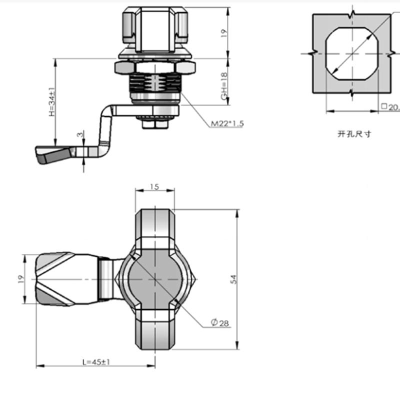 生久柜门锁 316不锈钢门锁 圆柱锁 把手锁耐腐蚀化工海上MS705-3P