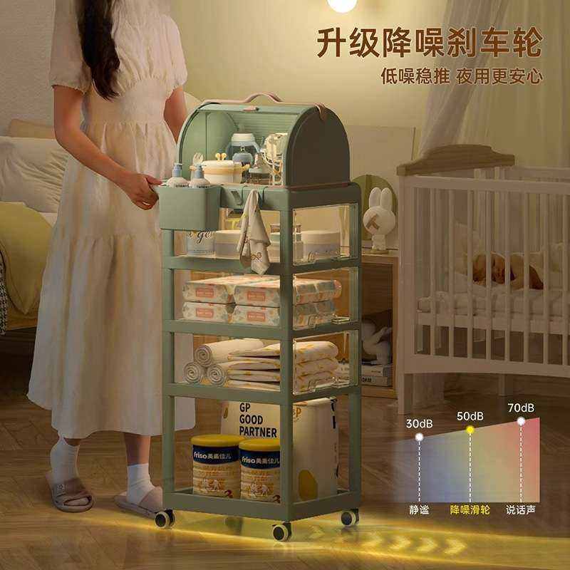 婴儿用品置物架新生儿宝宝物品小推车喂养台床头柜多层收
