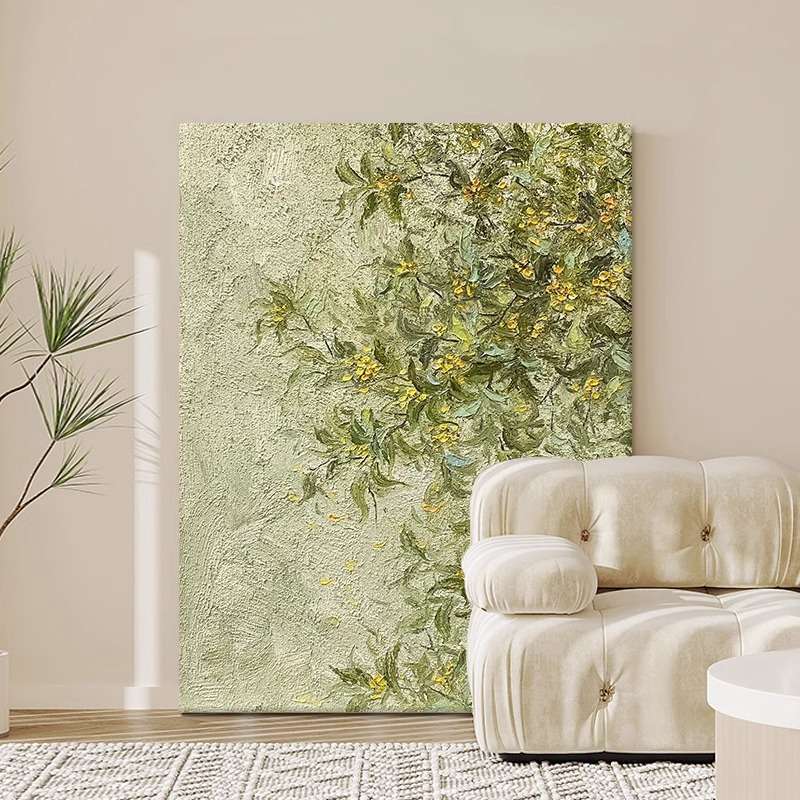 桂花纯手绘油画客厅装饰画绿植花卉玄关挂画手工丙烯石英砂肌理画图片