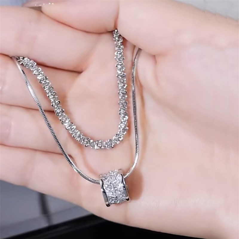 新款双层精致项链女 粗链条钛钢多层圆环镂O空小蛮腰转运珠锁骨链