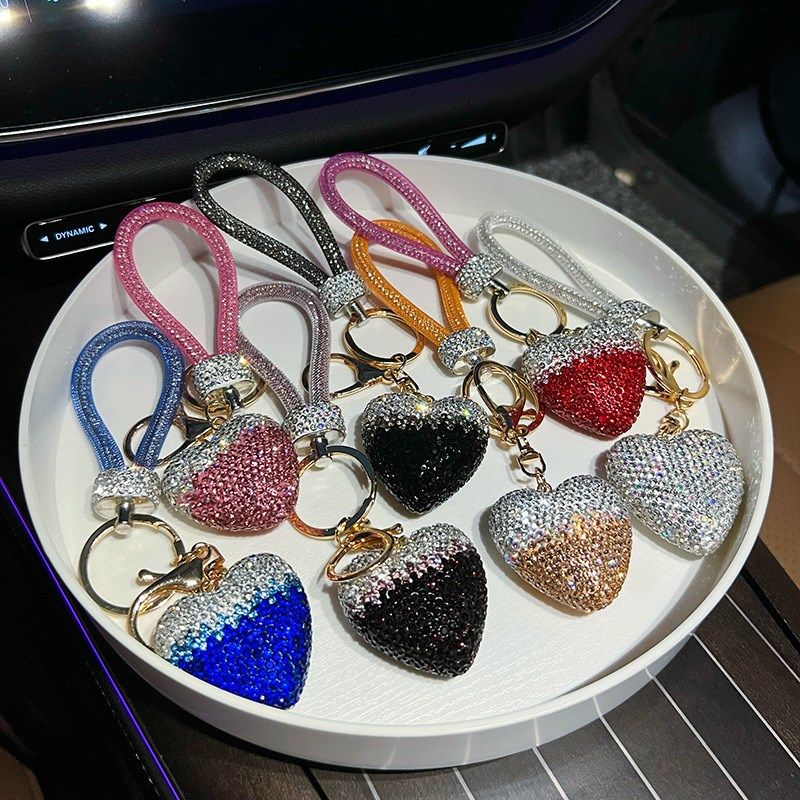 满钻爱心皮绳钥匙扣韩版r陶泥挂件拼色汽车遥控钥匙链个性包包挂